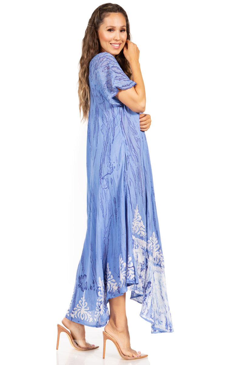 Sakkas Devora Women's Maxi NightGown Caftan Kaftan Dress Tie Dye Batik & Corset