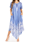 Sakkas Devora Women's Maxi NightGown Caftan Kaftan Dress Tie Dye Batik & Corset#color_Sky Blue 