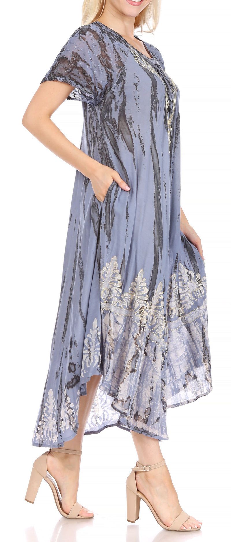 Sakkas Devora Women's Maxi NightGown Caftan Kaftan Dress Tie Dye Batik & Corset