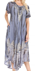 Sakkas Devora Women's Maxi NightGown Caftan Kaftan Dress Tie Dye Batik & Corset#color_SteelBlue-navy 