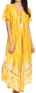 Sakkas Devora Women's Maxi NightGown Caftan Kaftan Dress Tie Dye Batik & Corset#color_Yellow-brown 