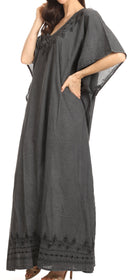Sakkas Favi Womens Casual Long Maxi Dress Caftan Cover Up Loungewear in Cotton