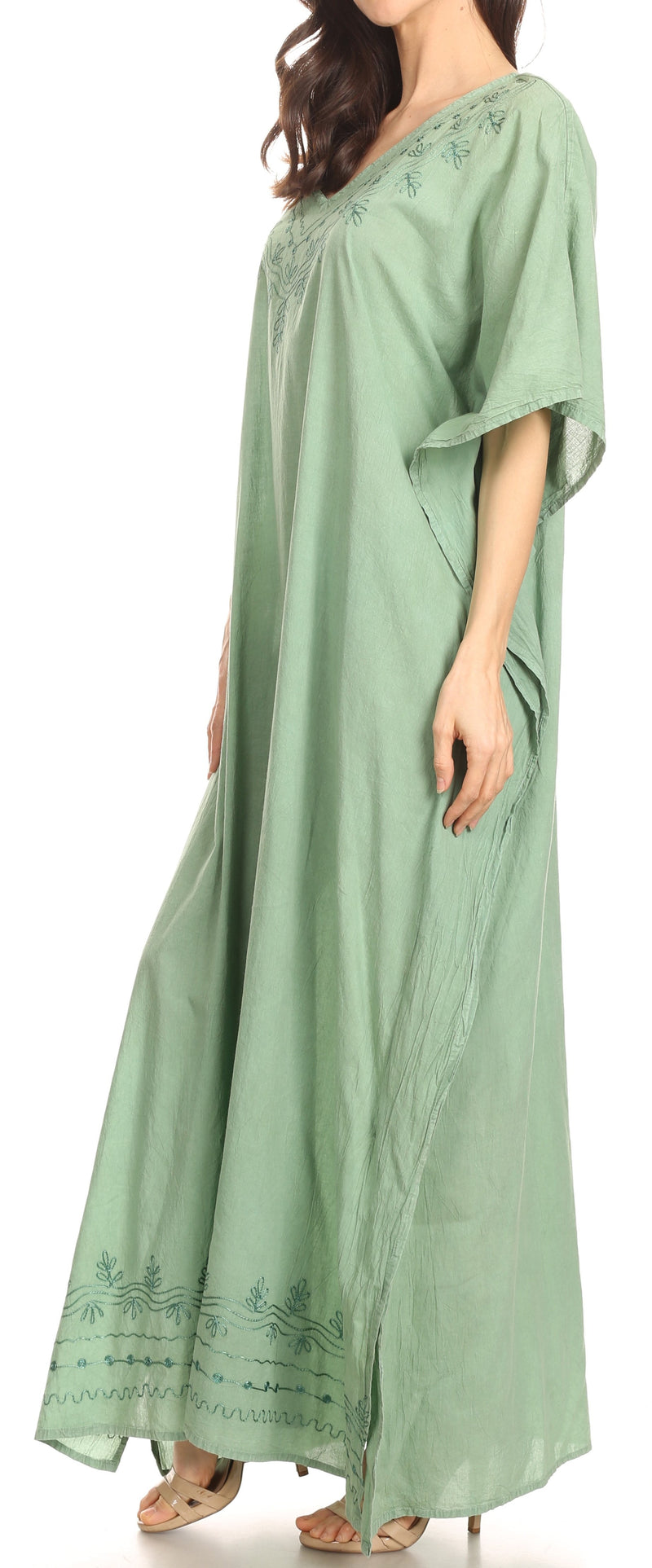 Sakkas Favi Womens Casual Long Maxi Dress Caftan Cover Up Loungewear in Cotton