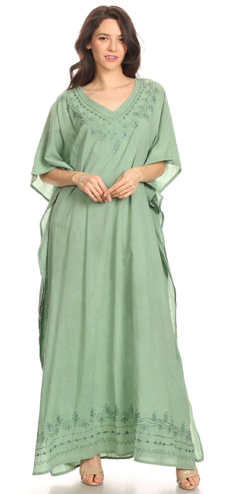 Sakkas Favi Womens Casual Long Maxi Dress Caftan Cover Up Loungewear in Cotton