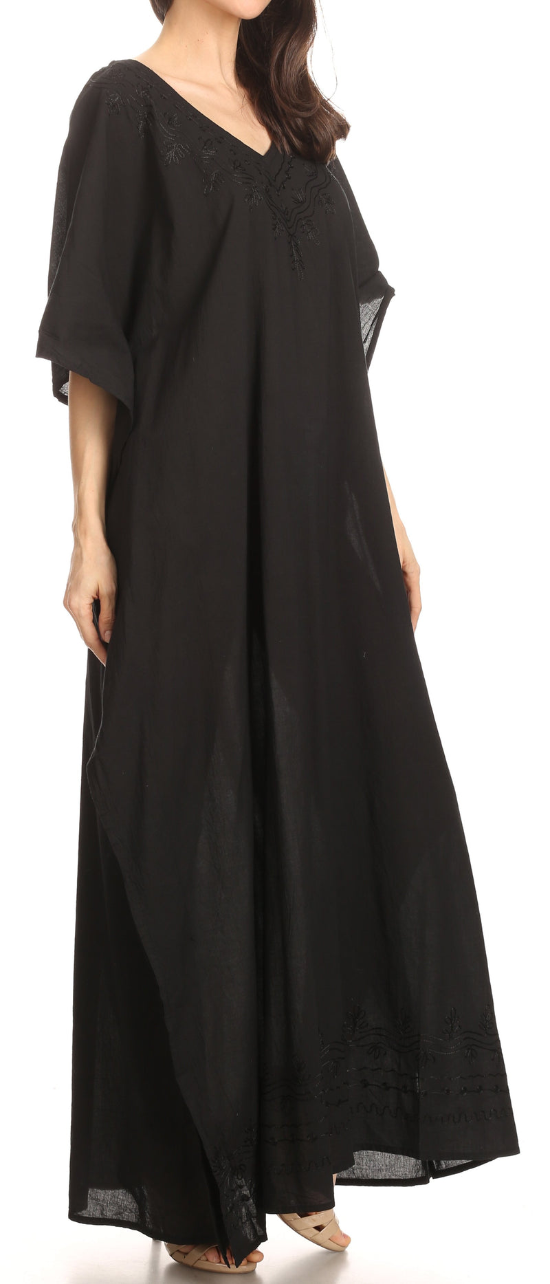 Sakkas Favi Womens Casual Long Maxi Dress Caftan Cover Up Loungewear in Cotton