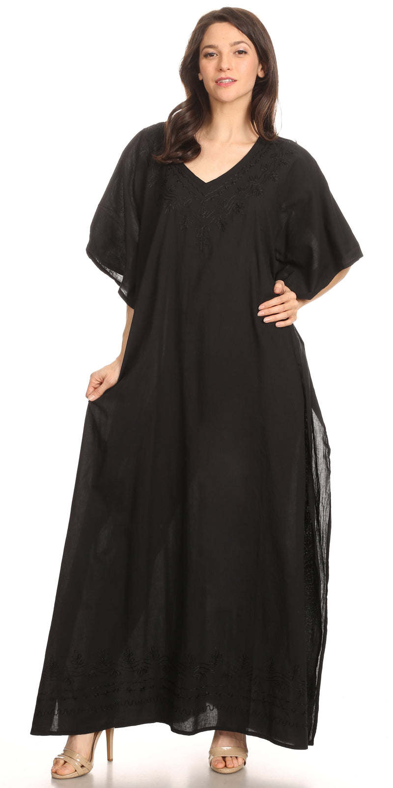 Sakkas Favi Womens Casual Long Maxi Dress Caftan Cover Up Loungewear in Cotton