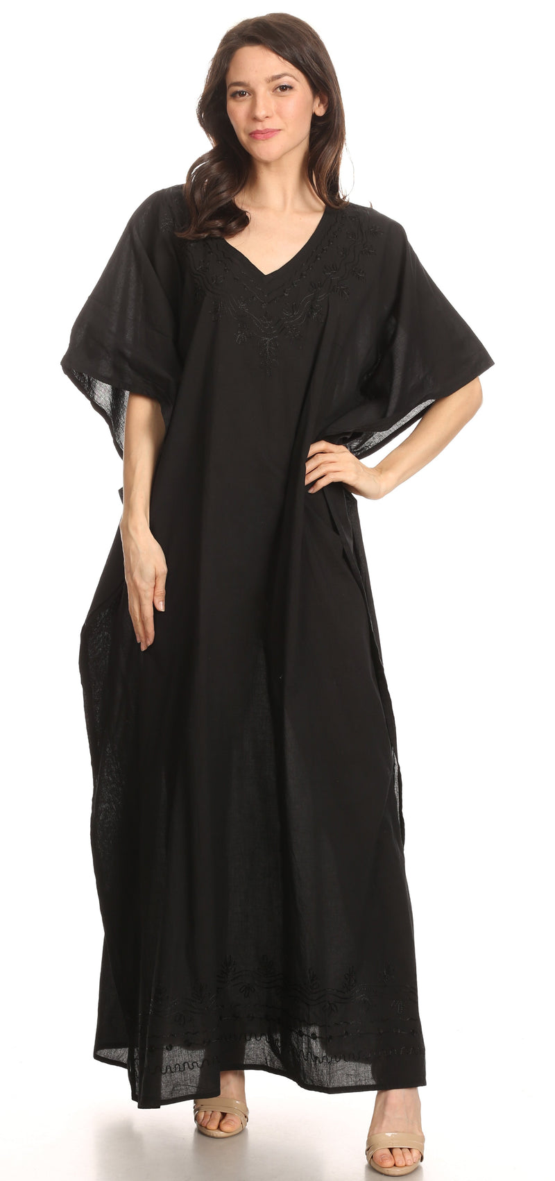 Sakkas Favi Womens Casual Long Maxi Dress Caftan Cover Up Loungewear in Cotton