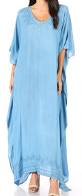 Sakkas Favi Womens Casual Long Maxi Dress Caftan Cover Up Loungewear in Cotton#color_LightBlue