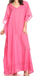 Sakkas Favi Womens Casual Long Maxi Dress Caftan Cover Up Loungewear in Cotton#color_Pink
