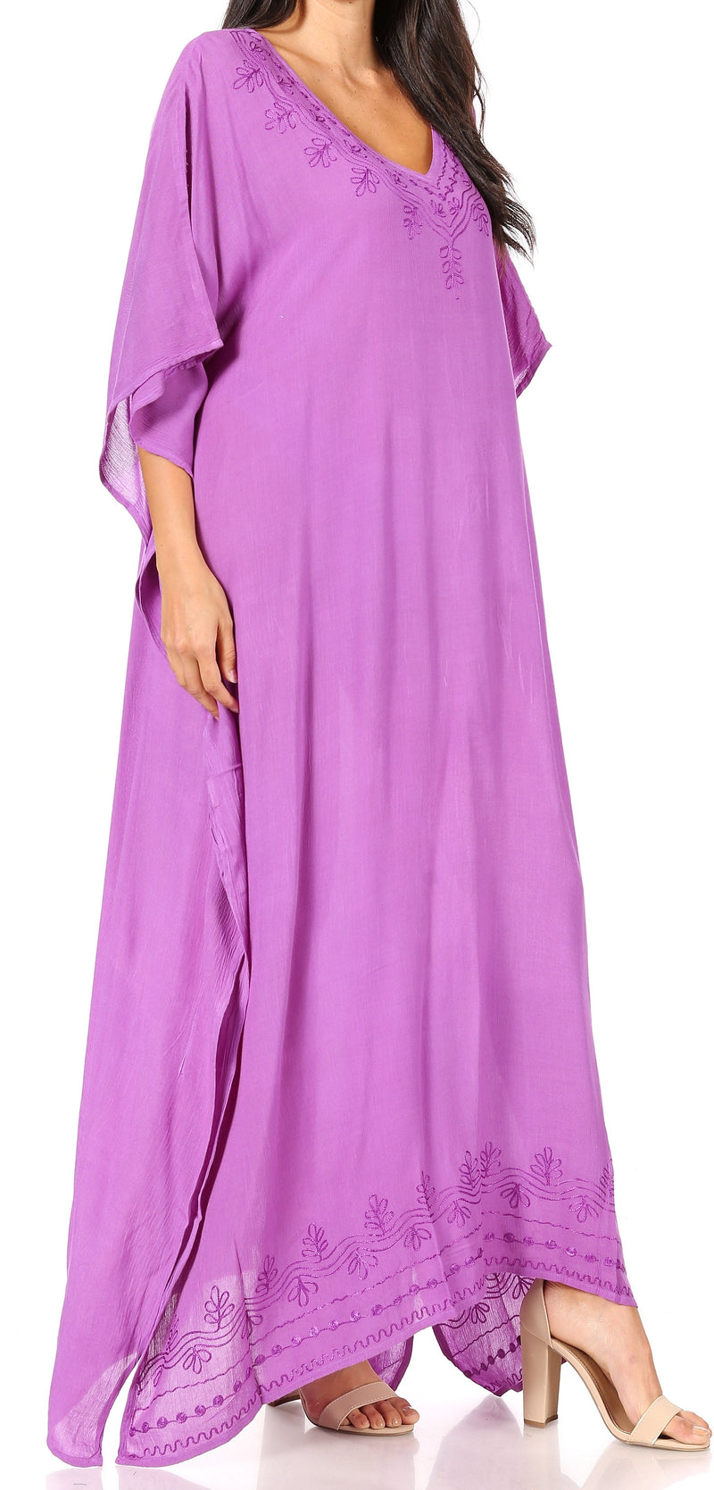 Sakkas Favi Womens Casual Long Maxi Dress Caftan Cover Up Loungewear in Cotton