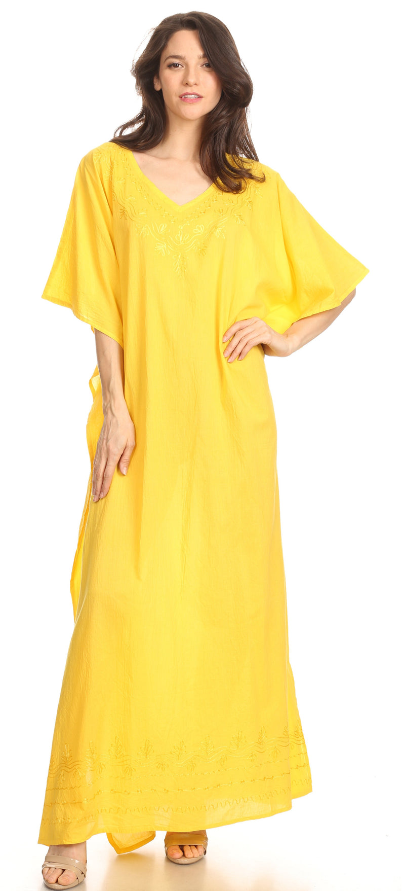 Sakkas Favi Womens Casual Long Maxi Dress Caftan Cover Up Loungewear in Cotton