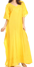 Sakkas Favi Womens Casual Long Maxi Dress Caftan Cover Up Loungewear in Cotton#color_Yellow