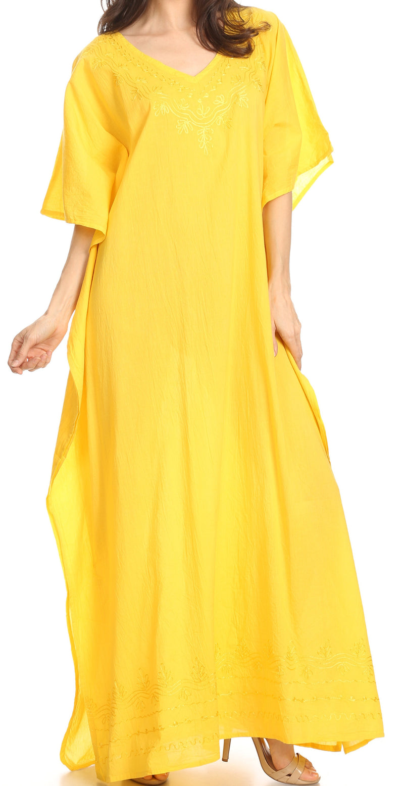 Sakkas Favi Womens Casual Long Maxi Dress Caftan Cover Up Loungewear in Cotton