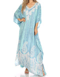 Sakkas Tacy Women's Casual Boho Summer Maxi Dress Caftan Kaftan Cover-up LougeWear#color_10-SeaGreen