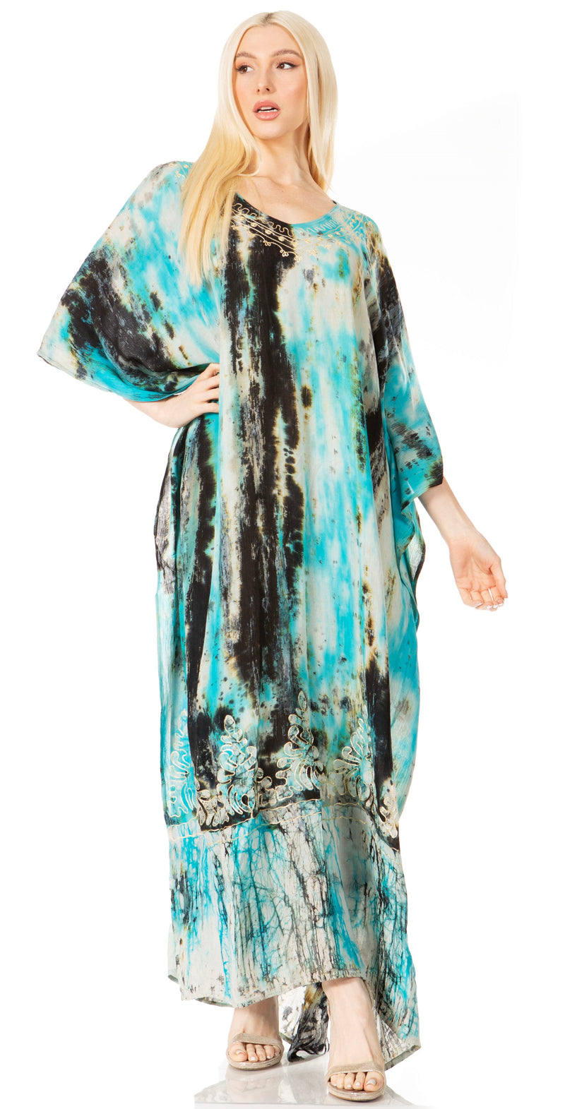 Sakkas Tacy Women's Casual Boho Summer Maxi Dress Caftan Kaftan Cover-up LougeWear