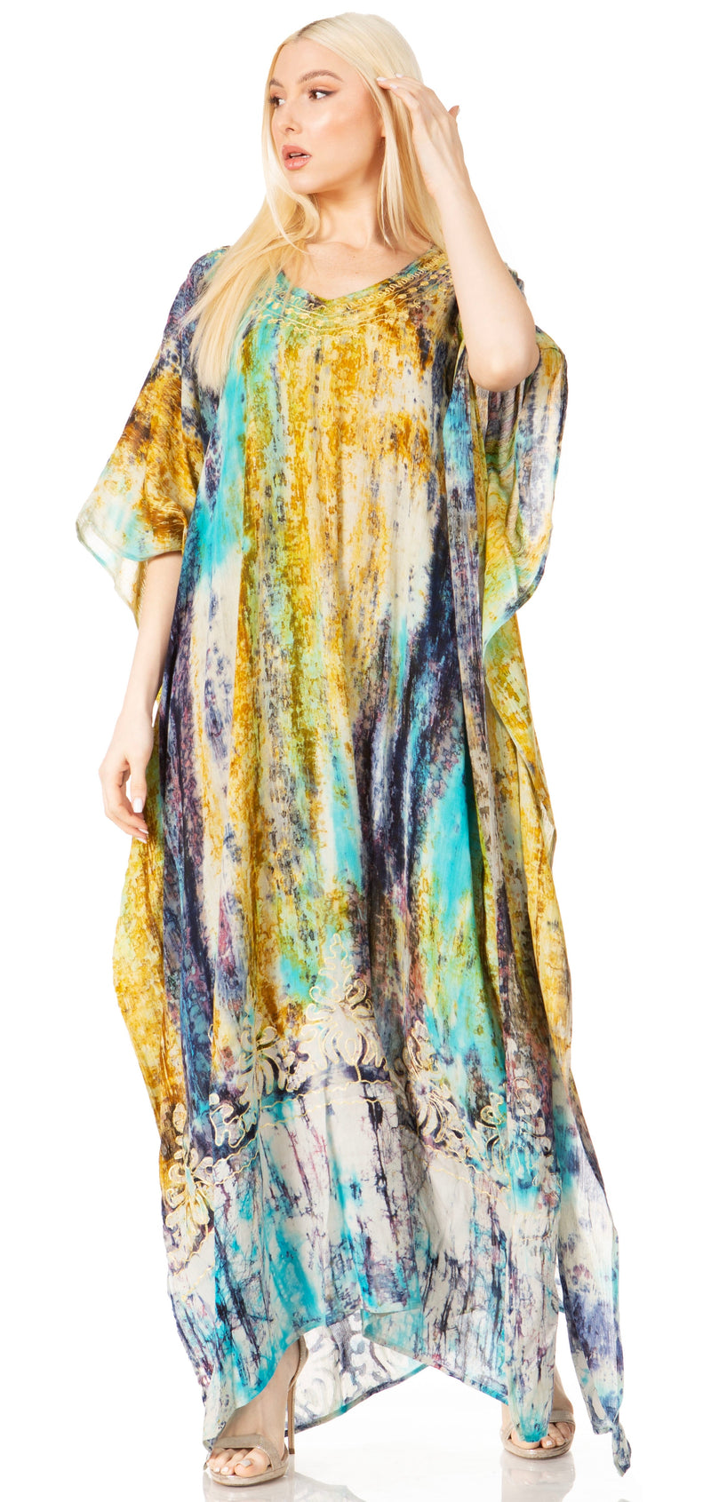 Sakkas Tacy Women's Casual Boho Summer Maxi Dress Caftan Kaftan Cover-up LougeWear