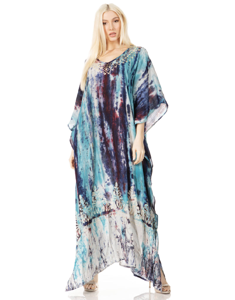 Sakkas Tacy Women's Casual Boho Summer Maxi Dress Caftan Kaftan Cover-up LougeWear