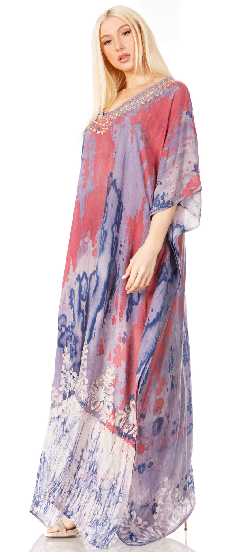 Sakkas Tacy Women's Casual Boho Summer Maxi Dress Caftan Kaftan Cover-up LougeWear