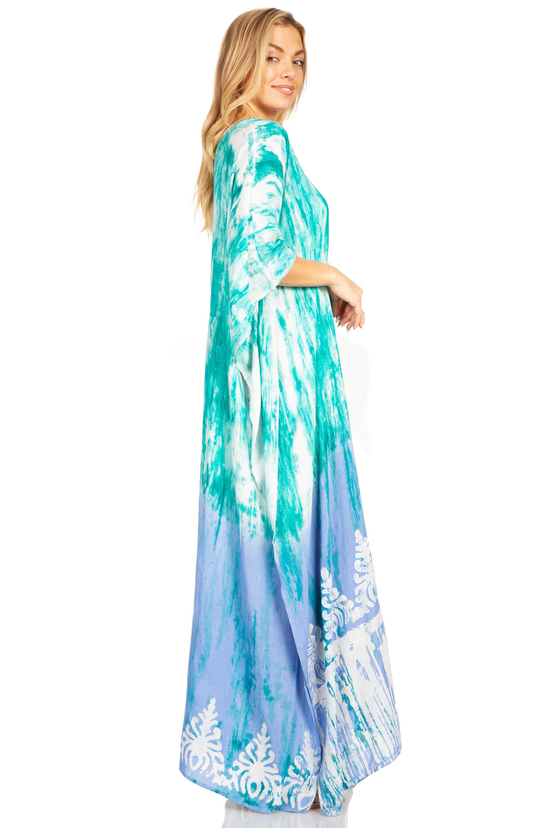 Sakkas Tacy Women's Casual Boho Summer Maxi Dress Caftan Kaftan Cover-up LougeWear