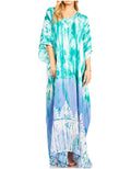 Sakkas Tacy Women's Casual Boho Summer Maxi Dress Caftan Kaftan Cover-up LougeWear#color_19-Teal