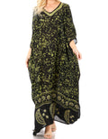 Sakkas Tacy Women's Casual Boho Summer Maxi Dress Caftan Kaftan Cover-up LougeWear#color_9-BlackGreen