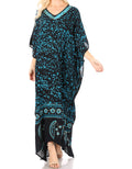 Sakkas Tacy Women's Casual Boho Summer Maxi Dress Caftan Kaftan Cover-up LougeWear#color_9-BlackTurquoise