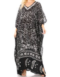 Sakkas Tacy Women's Casual Boho Summer Maxi Dress Caftan Kaftan Cover-up LougeWear#color_9-BlackWhite