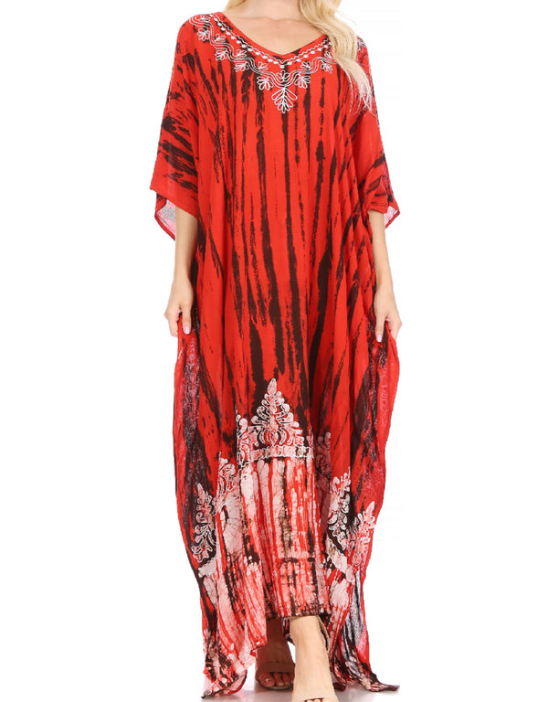 Sakkas Tacy Women's Casual Boho Summer Maxi Dress Caftan Kaftan Cover-up LougeWear#color_BlackBurgundy
