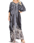 Sakkas Tacy Women's Casual Boho Summer Maxi Dress Caftan Kaftan Cover-up LougeWear#color_BlueBlack