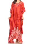 Sakkas Tacy Women's Casual Boho Summer Maxi Dress Caftan Kaftan Cover-up LougeWear#color_RedBurgundy