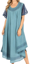 Sakkas Ines Cotton Everyday Essentials Cap Sleeve Caftan Dress Kaftan Cover Up#color_Aqua