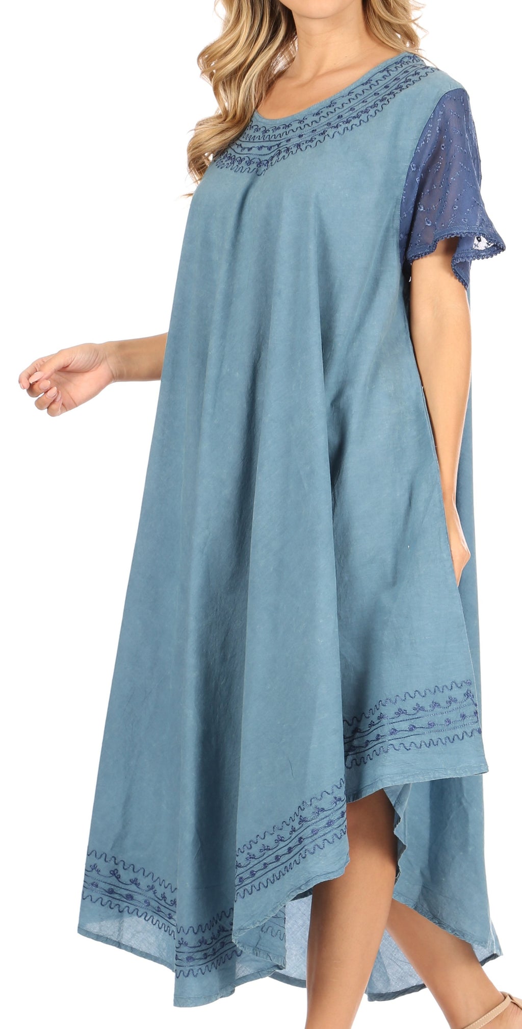 Sakkas Ines Cotton Everyday Essentials Cap Sleeve Caftan Dress Kaftan