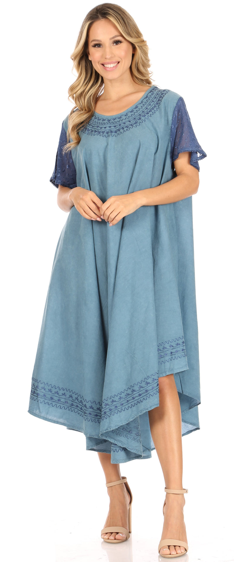 Sakkas Ines Cotton Everyday Essentials Cap Sleeve Caftan Dress Kaftan Cover Up