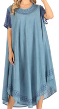 Sakkas Ines Cotton Everyday Essentials Cap Sleeve Caftan Dress Kaftan Cover Up#color_DenimBlue