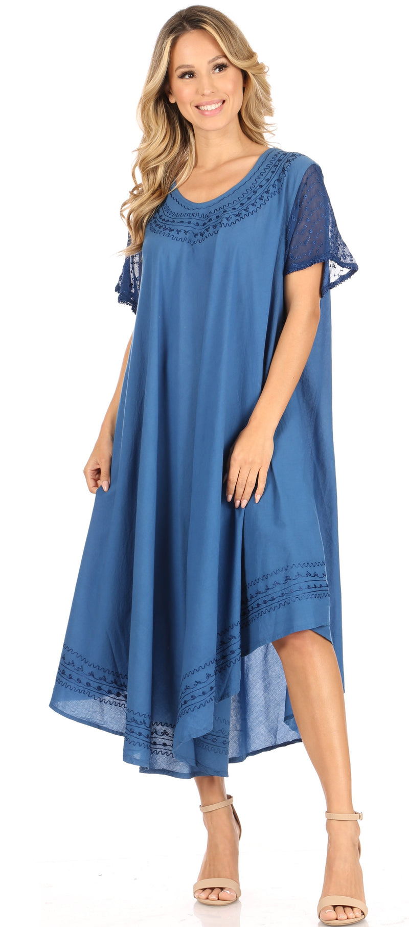 Sakkas Ines Cotton Everyday Essentials Cap Sleeve Caftan Dress Kaftan Cover Up