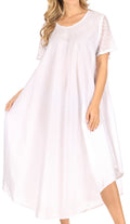 Sakkas Ines Cotton Everyday Essentials Cap Sleeve Caftan Dress Kaftan Cover Up#color_White