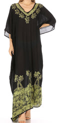 Sakkas Leonor Women's Boho Casual Long Maxi Caftan Dress Kaftan Cover-up LougeWear#color_6-BlackGreen