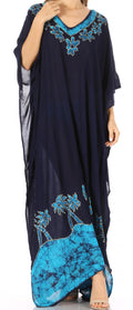 Sakkas Leonor Women's Boho Casual Long Maxi Caftan Dress Kaftan Cover-up LougeWear#color_6-NavyTurquoise