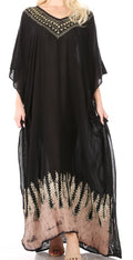 Sakkas Leonor Women's Boho Casual Long Maxi Caftan Dress Kaftan Cover-up LougeWear#color_7-BlackBeige