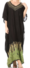 Sakkas Leonor Women's Boho Casual Long Maxi Caftan Dress Kaftan Cover-up LougeWear#color_7-BlackGreen