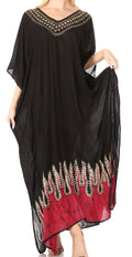 Sakkas Leonor Women's Boho Casual Long Maxi Caftan Dress Kaftan Cover-up LougeWear#color_7-Blackred