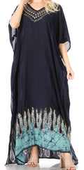 Sakkas Leonor Women's Boho Casual Long Maxi Caftan Dress Kaftan Cover-up LougeWear#color_7-NavyTurquoise