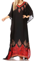 Sakkas Leonor Women's Boho Casual Long Maxi Caftan Dress Kaftan Cover-up LougeWear#color_8-BlackRed