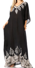 Sakkas Leonor Women's Boho Casual Long Maxi Caftan Dress Kaftan Cover-up LougeWear#color_8-BlackWhite