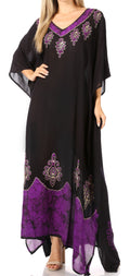 Sakkas Leonor Women's Boho Casual Long Maxi Caftan Dress Kaftan Cover-up LougeWear#color_8-Eggplant