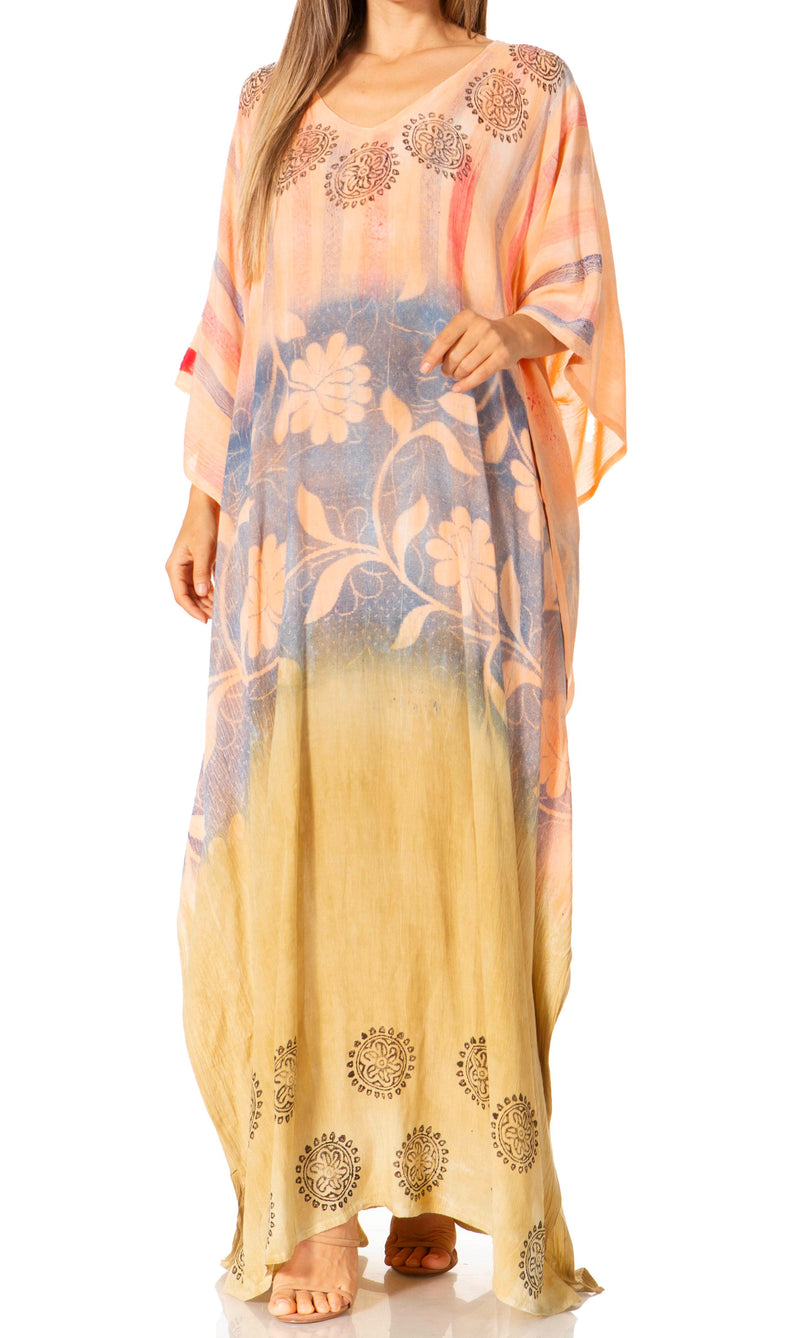 Sakkas Catia Women's Boho Casual Long Maxi Caftan Dress Kaftan Cover-up LougeWear