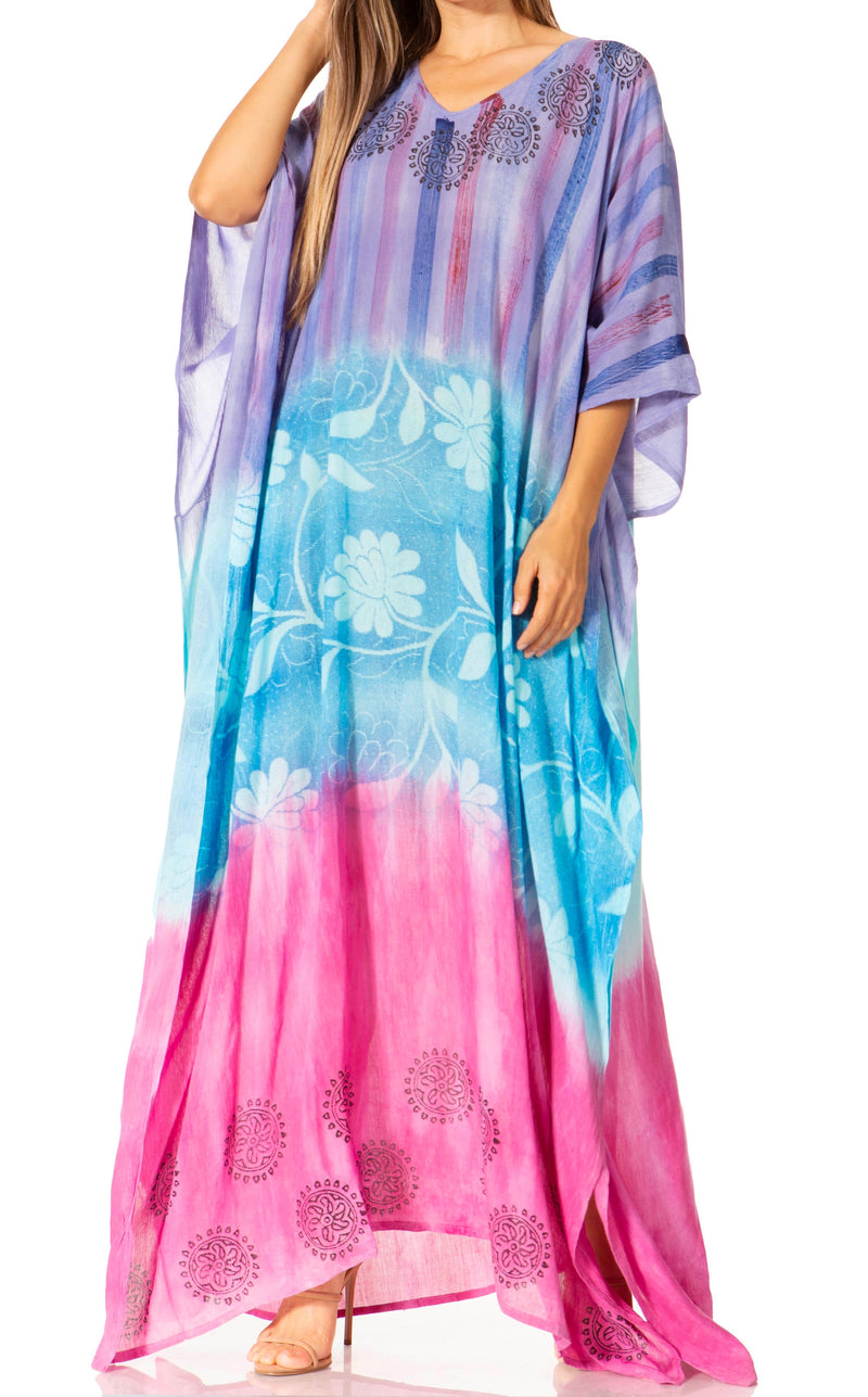 Sakkas Catia Women's Boho Casual Long Maxi Caftan Dress Kaftan Cover-up LougeWear