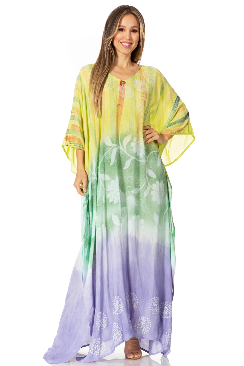 Sakkas Catia Women's Boho Casual Long Maxi Caftan Dress Kaftan Cover-up LougeWear