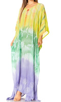 Sakkas Catia Women's Boho Casual Long Maxi Caftan Dress Kaftan Cover-up LougeWear #color_15-LimeGreen