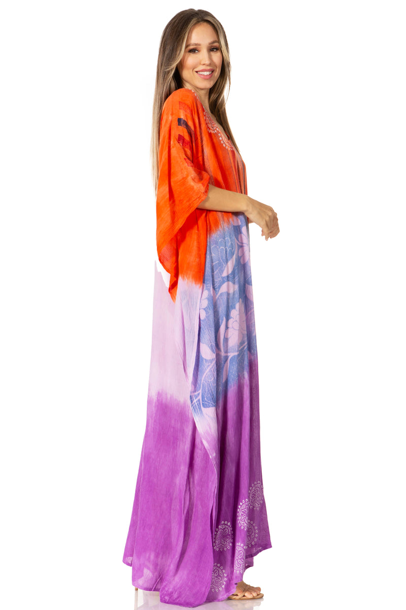 Sakkas Catia Women's Boho Casual Long Maxi Caftan Dress Kaftan Cover-up LougeWear